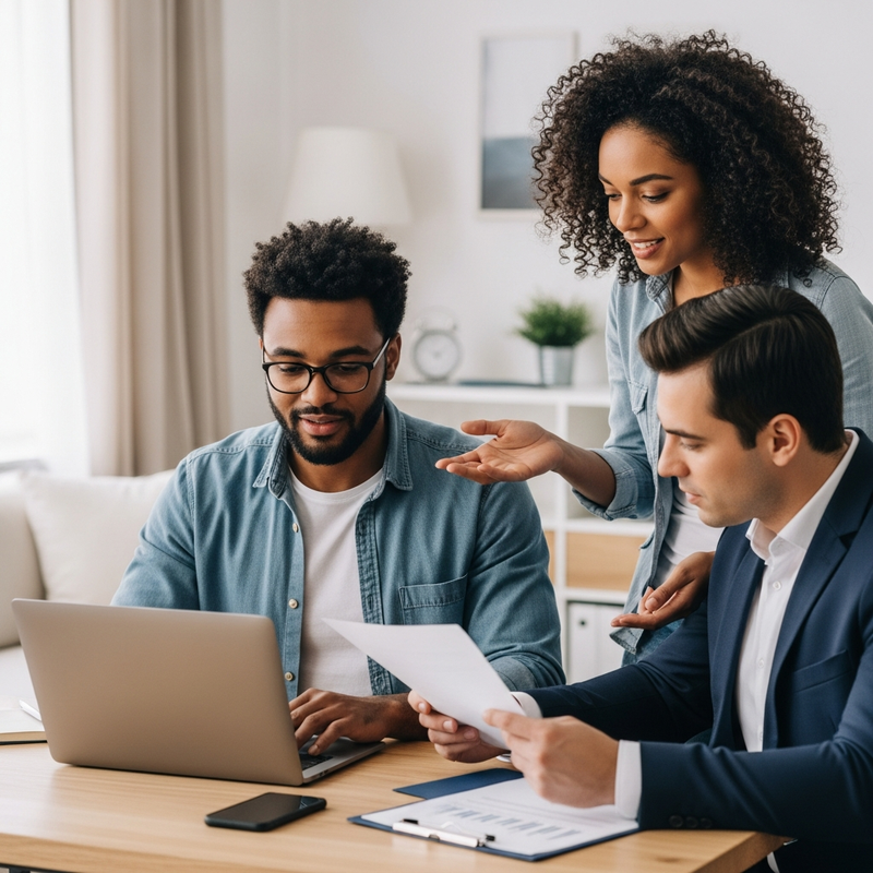 Young adult reviewing a life insurance document with a thoughtful expression